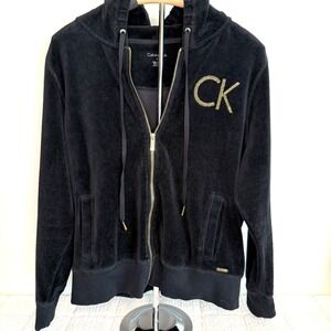 Calvin Klein Velour Full Zip Jacket Womens XL Classic Fairy Grunge Whimsigoth